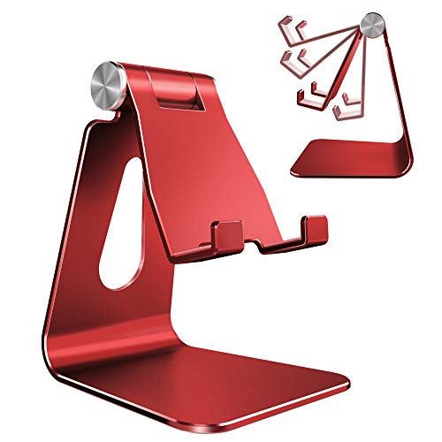 Lucrave Handy Ständer, Verstellbare Aluminium Handyhalterung Schreibtisch Zuhause Büro für iPhone 16 15 14 13 12 Pro Max Plus Mini XR XS X SE, Samsung Galaxy S24 S23 S22 Ultra, Smartphone, Rot von Lucrave