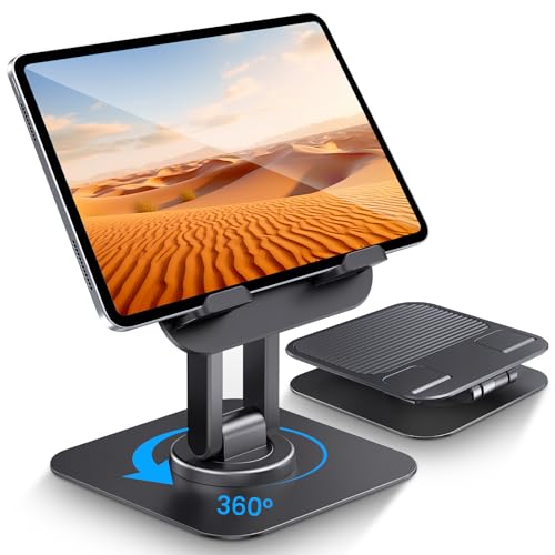 Lucrave iPad Stand 360 Drehbare, verstellbare Monitor Tablet Stand Halter für Schreibtisch Portable Office Kompatibel mit iPad Pro 10.5, 11, 13, Samsung Tab oder Telefone (4"-13'') Schwarz von Lucrave