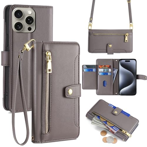 Lucyliy Handyhülle für Huawei P30 Pro, Kompatibel mit Huawei P30 Pro Hülle Case Handyhülle Schutzhülle [6 Kartenfächer + 1 Geldklammer + 1 Brieftasche] yHMGK6-grey von Lucyliy