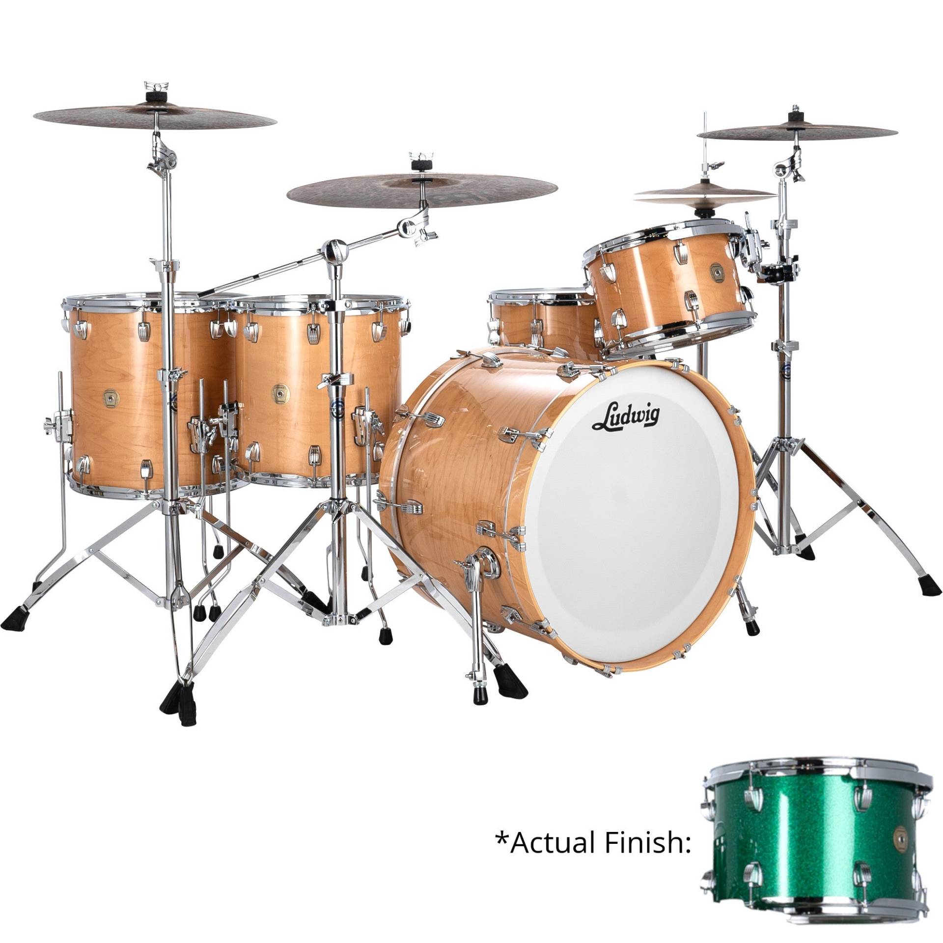 Ludwig LCO5165G Continental Zep Set Plus 5-Piece Shell Set (Green Sparkle) von Ludwig