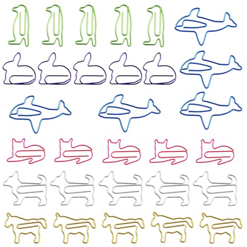 Büroklammern 30 Stück niedliche Tierform Büroklammern Metall Büroklammern für Papierkram Dokumente, Lesezeichen, Büroklammern für Schule, Büro, Schreibwarenbedarf, Mehrfarbig von LuenHego