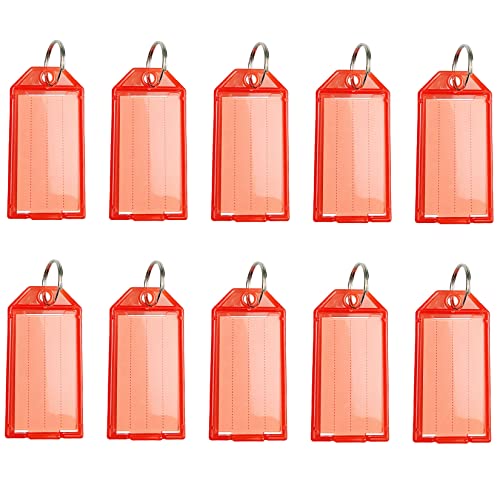 Schlüsselanhänger mit Etiketten und Schlüsselringen, Kunststoff-Schlüsselanhänger zur Unterscheidung von Schlüsseln, USB, ID-Tags, Gepäck-Namensschildern (durchscheinendes Rot), 10 Stück von LuenHego
