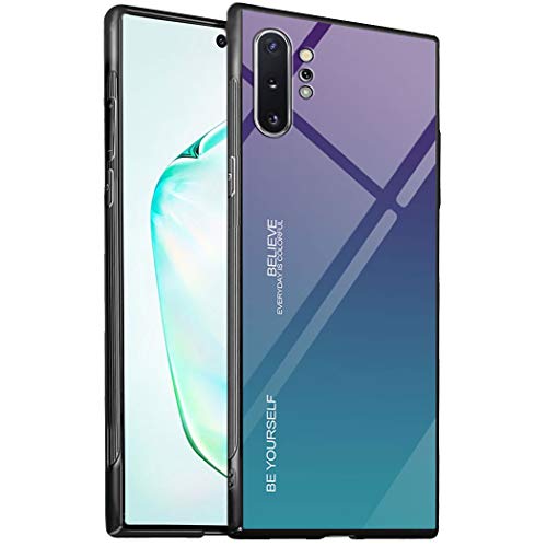 Luhuanx Schutzhülle für Samsung Galaxy Note 10 Plus, Note 10+ Plus, Hartglas-Muster, Rückseite + TPU-Rahmen, Hybrid-Hülle für Galaxy Note 10 Plus (2019), Anti-Drop, Farbverlauf lila grün von Luhuanx