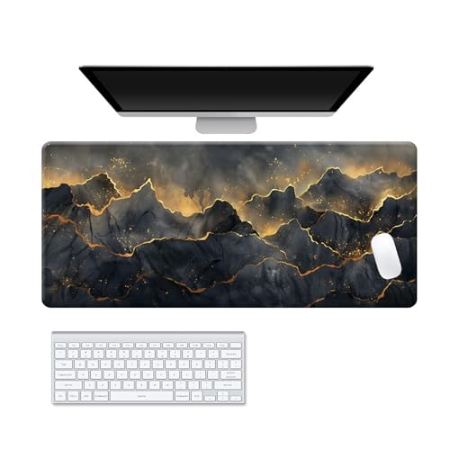 Lukery Mauspad Gaming, Geometrisch Mousepad Groß mit Vernähte Kanten, Schreibtischunterlage mit rutschfeste Gummibasis, Schreibtisch Unterlage für PC und Laptop (Schwarzes Gold,700x300x3mm) von Lukery