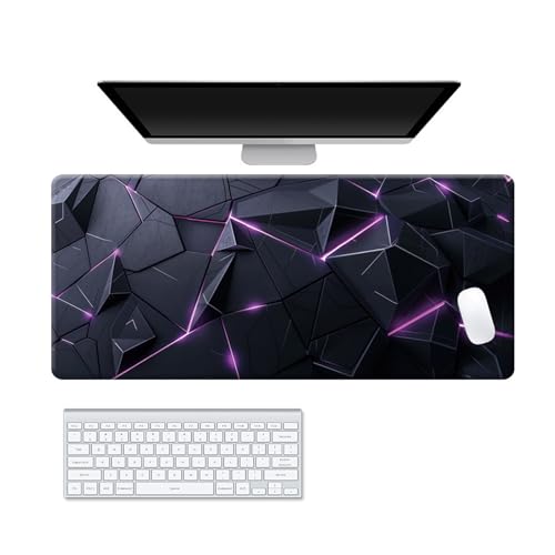 Lukery Mauspad Gaming, Geometrisch Mousepad Groß mit Vernähte Kanten, Schreibtischunterlage mit rutschfeste Gummibasis, Schreibtisch Unterlage für PC und Laptop (schwarz lila,800x300x3mm) von Lukery