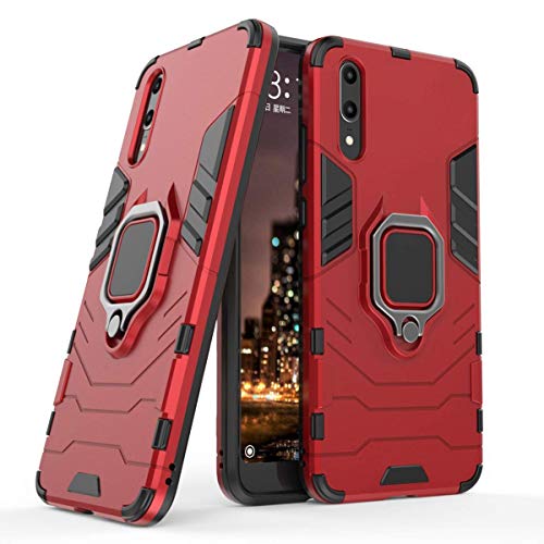 Kompatibel mit Huawei P20 Hülle, Ring Ständer Magnetischer Handyhalter Auto Caseme Schutzhülle Case für Huawei P20 (Rot) von LuluMain