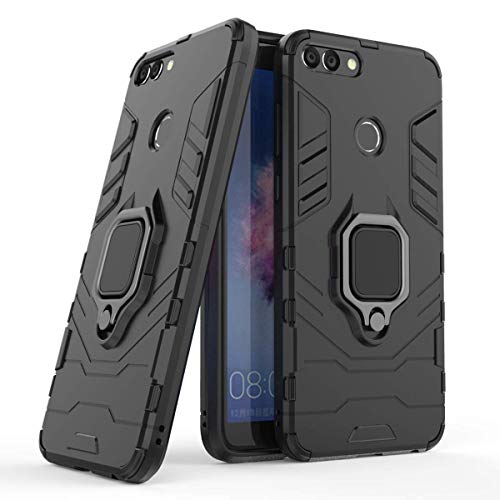 LuluMain Kompatibel mit Huawei P Smart Hülle, Ring Ständer Magnetischer Handyhalter Auto Caseme Schutzhülle Case für Huawei P Smart, Enjoy 7S (Schwarz) von MaiJin