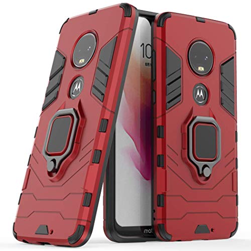 LuluMain Kompatibel mit Moto G7, Moto G7+ Hülle, Ring Ständer Magnetischer Handyhalter Auto Caseme Schutzhülle Case für Motorola Moto G7, Moto G7 Plus (Rot) von LuluMain