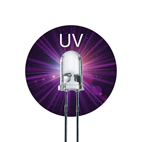 Lumetheus LED 3mm Farbe UV ultraviolett 20 Stück Schwarzlicht Leuchtdioden ca. 3V Diode 2 Pin LEDs Gehäuse klar von Lumetheus