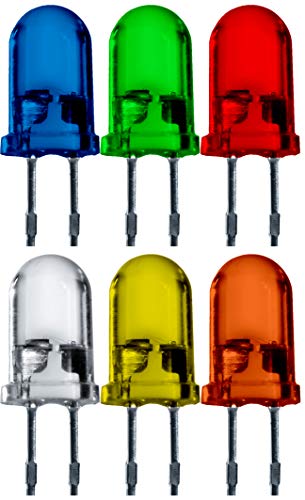 Lumetheus LED 5mm Sortiment 150 Stück mit 6 Farben blau rot gelb grün orange weiß Leuchtdiode extra hell 2-3V Diode 2 Pin LEDs Gehäuse diffus farbig Set von Lumetheus