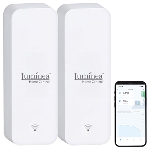 Luminea Home Control Feuchtigkeitssensor: 2er-Set Temperatur- & Feuchtigkeits-Sensoren mit Bluetooth und App (Thermometer Hygrometer Funk, Mini Thermometer, Bluetooth, Wetterstation) von Luminea