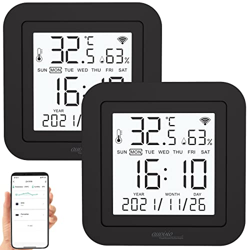 Luminea Home Control Hygrometer Thermometer: 2er-Set lernfähige IR-Fernbedienungen, Temperatur/Luftfeuchte, App (Alexa-Infrarot-Fernbedienung, IR-Fernbedienung Alexa, Funk Wetterstation) von Luminea