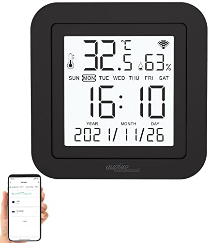 Luminea Home Control Tischuhren: Lernfähige IR-Fernbedienung, Temperatur/Luftfeuchte, Display und App (Alexa-Infrarot-Fernbedienung, Alexa-IR-Fernbedienung, Funk Wetterstation) von Luminea