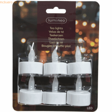 Lumineo LED-Teelicht aus Kunststoff 4,6cm weiß VE=6 Stück von Lumineo