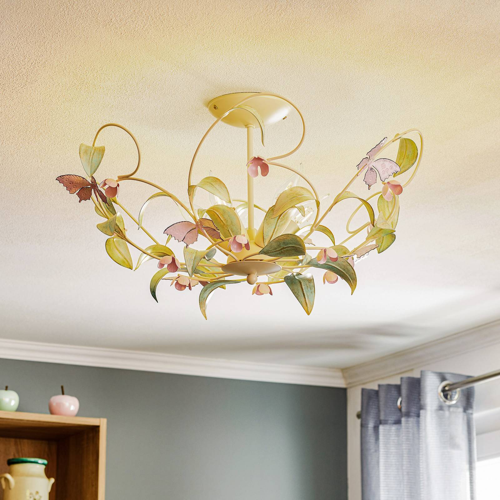 Deckenlampe BUTTERFLY, creme/grün/rosé, Edelstahl, 5-flammig Deckenlampe BUTTERFLY, creme/grün/rosé, Edelstahl, 5-flammig von Luminex