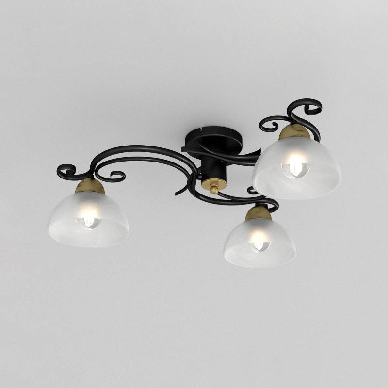 Deckenlampe Flora, 3 Glasschirme, schwarz/messing von Luminex