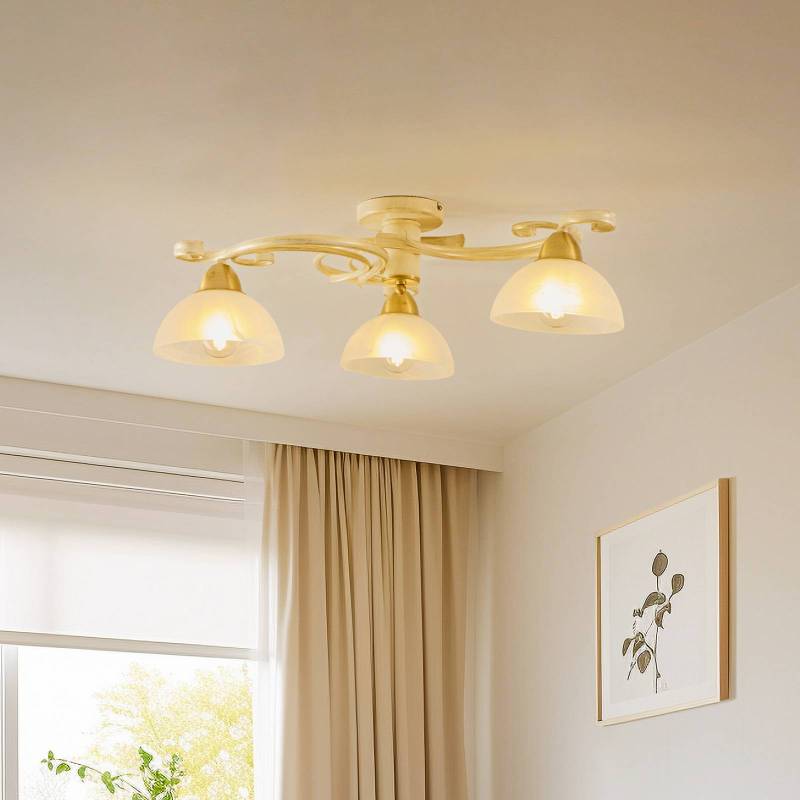 Deckenlampe Flora, drei Glasschirme, weiß/messing von Luminex