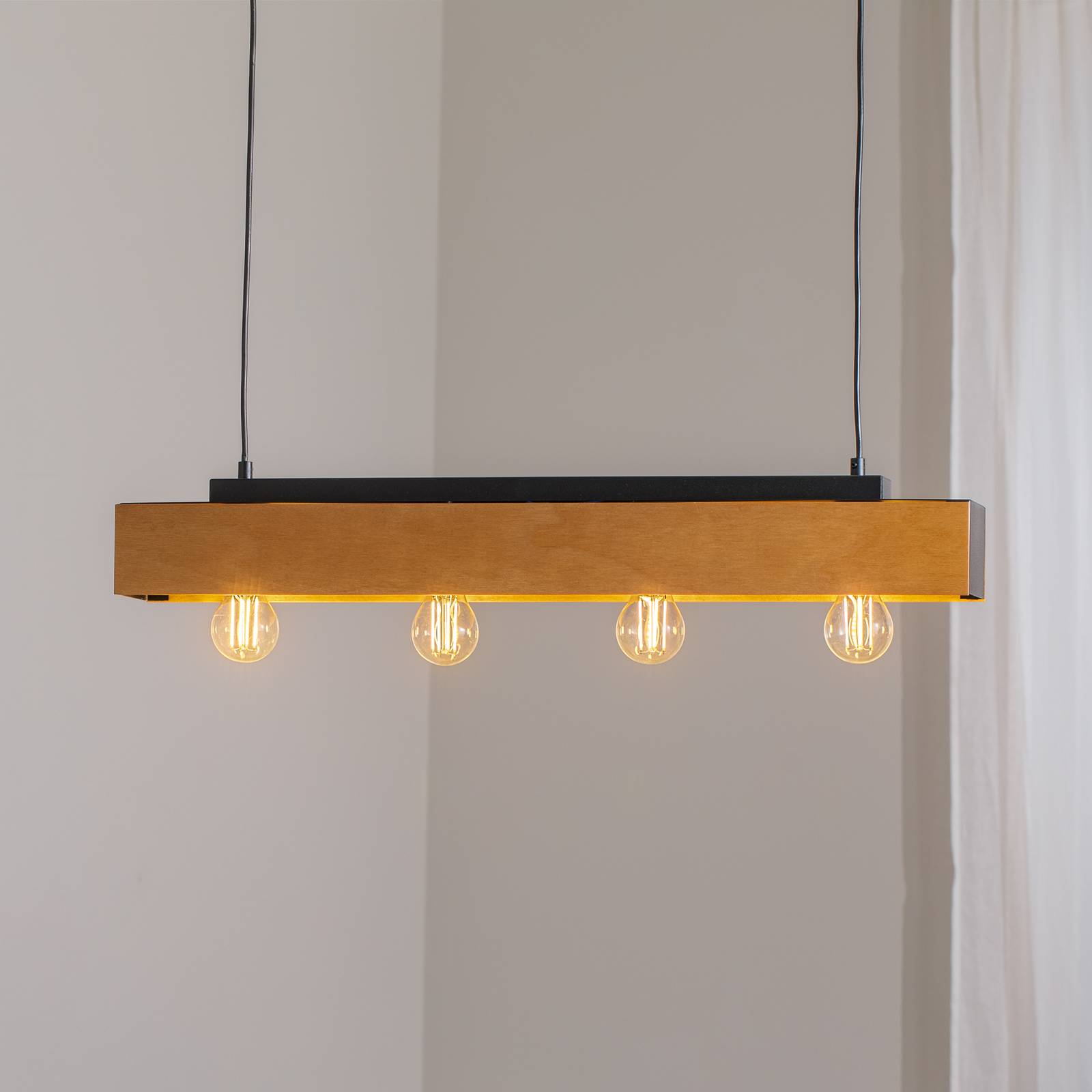 Deckenlampe Miluza, schwarz/braun, Länge 76 cm, Holz, 4-flg. Deckenlampe Miluza, schwarz/braun, Länge 76 cm, Holz, 4-flg. von Luminex