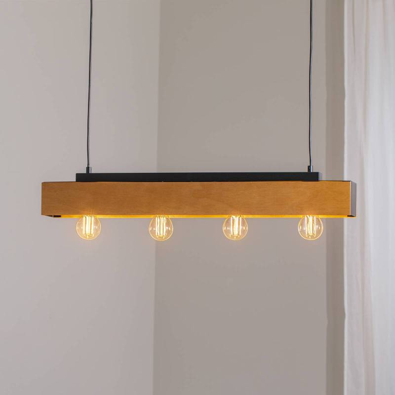 Deckenlampe Miluza, schwarz/braun, Länge 76 cm, Holz, 4-flg. von Luminex