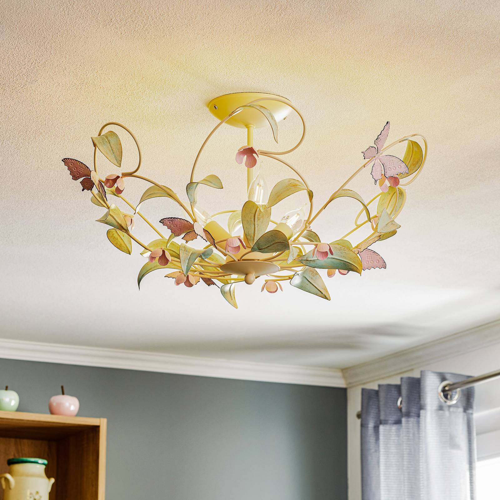 Deckenlampe BUTTERFLY, creme/grün/rosé, Edelstahl, 3-flammig Deckenlampe BUTTERFLY, creme/grün/rosé, Edelstahl, 3-flammig von Luminex