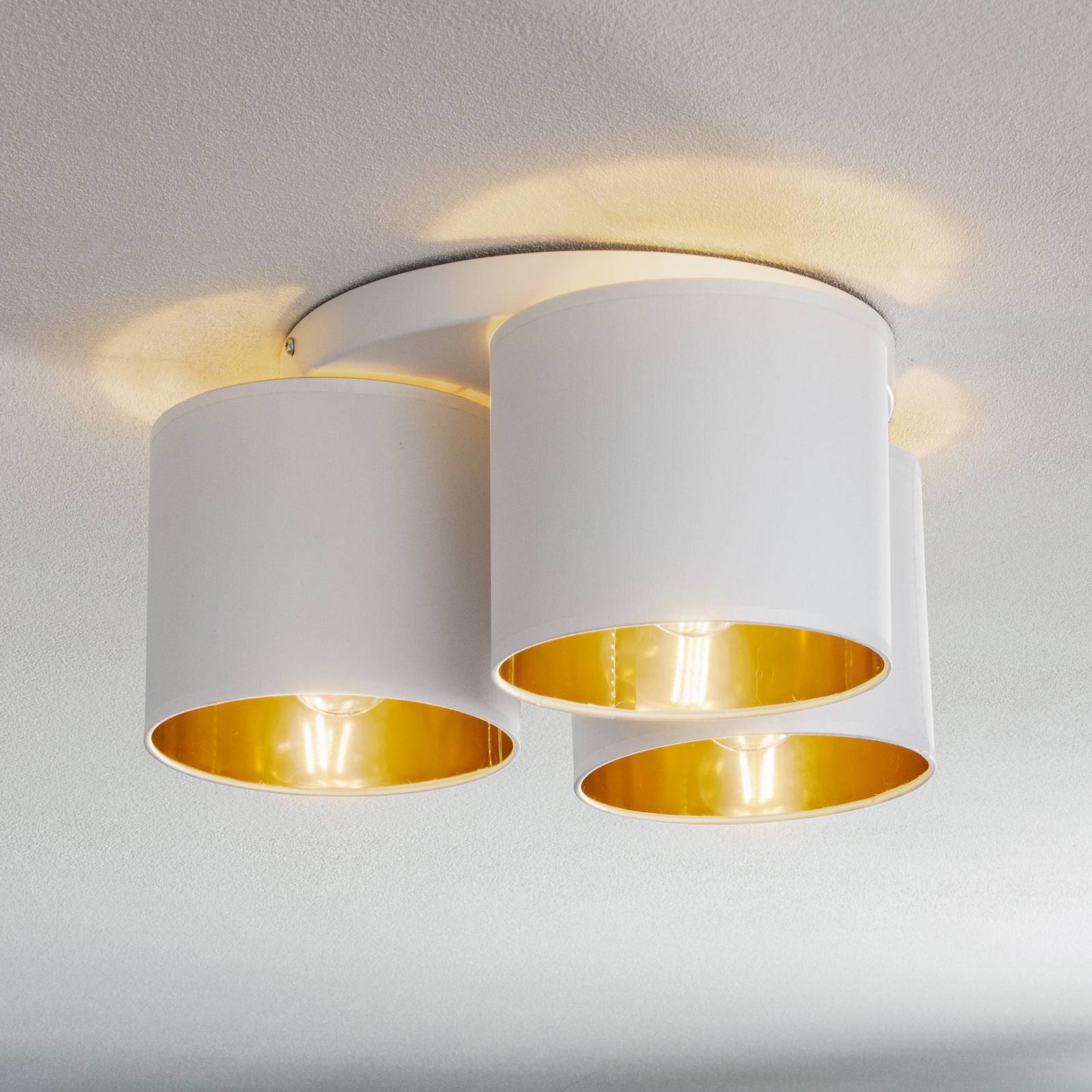 Deckenleuchte Soho, zylindrisch, 3-flg. weiß/gold Deckenleuchte Soho, zylindrisch, 3-flg. weiß/gold von Luminex