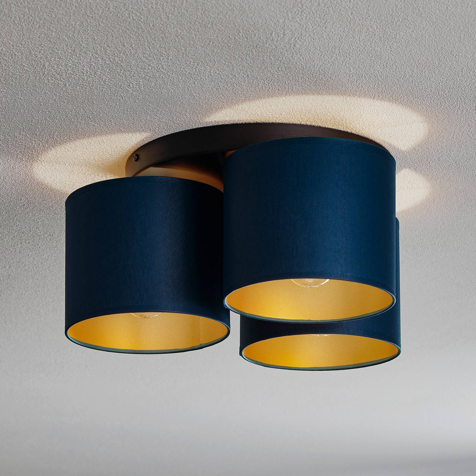 Deckenleuchte Soho zylindrisch, 3fl blau/gold Deckenleuchte Soho zylindrisch, 3fl blau/gold von Luminex