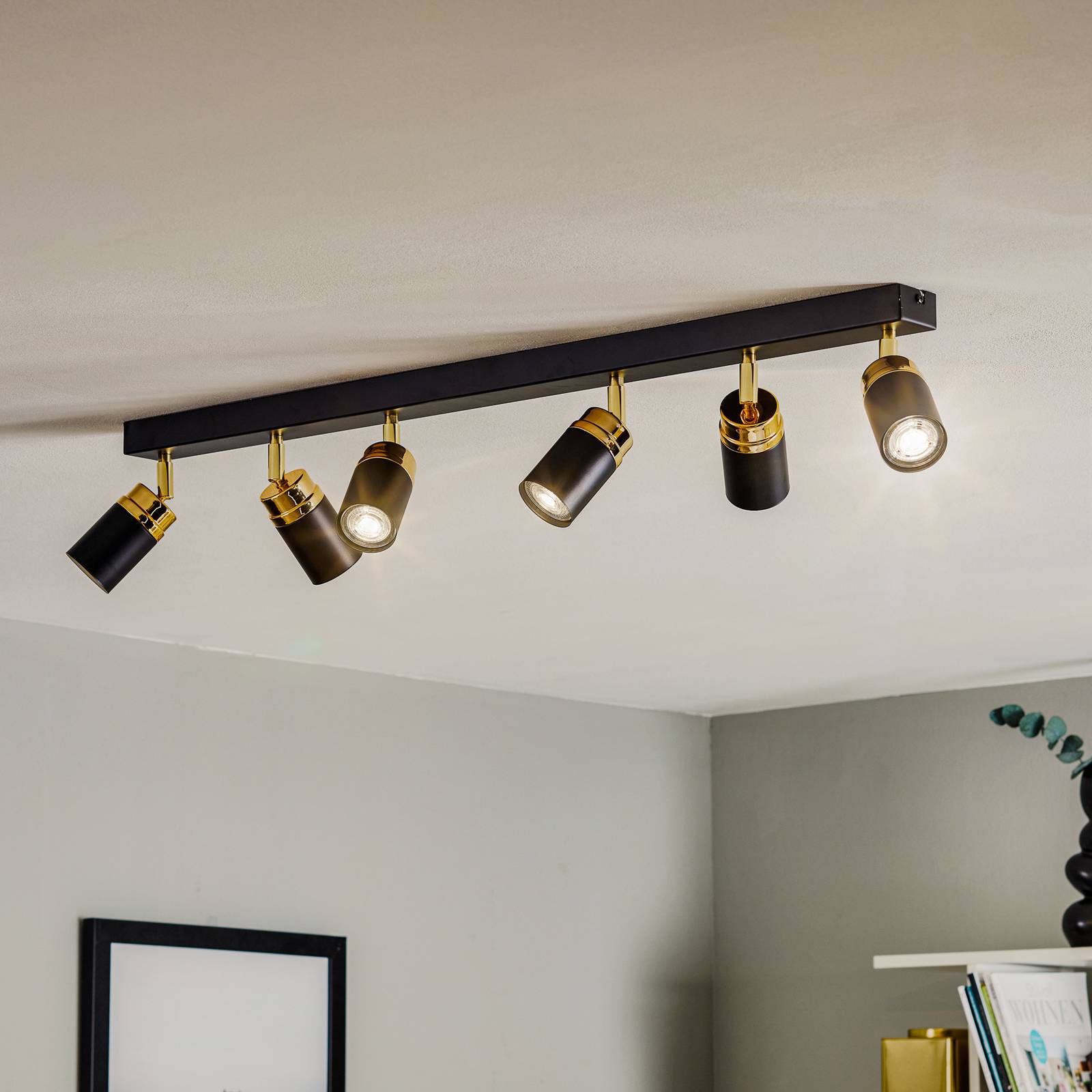 Deckenspot Reno, sechsflammig, schwarz/gold Deckenspot Reno, sechsflammig, schwarz/gold von Luminex