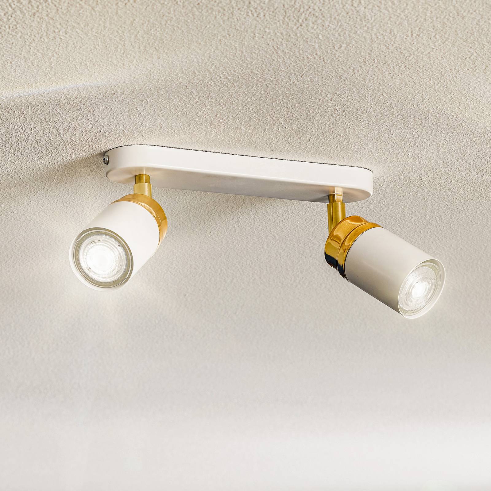 Deckenspot Rondo weiß/gold, zweiflammig Deckenspot Rondo weiß/gold, zweiflammig von Luminex