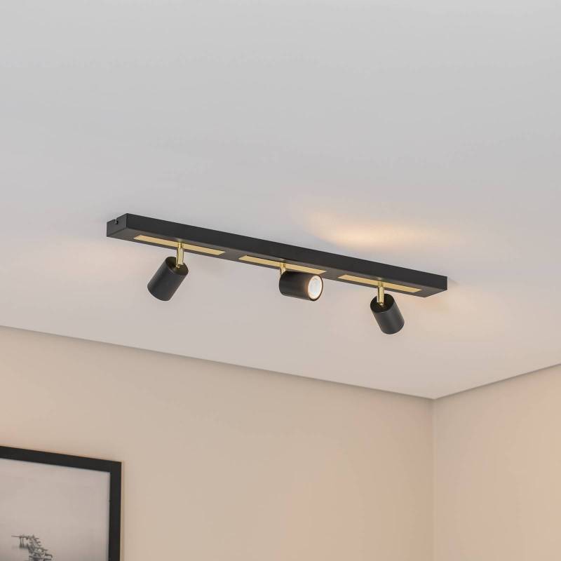 Deckenstrahler Rodez, schwarz/gold, Länge 80 cm, 3-flg. von Luminex