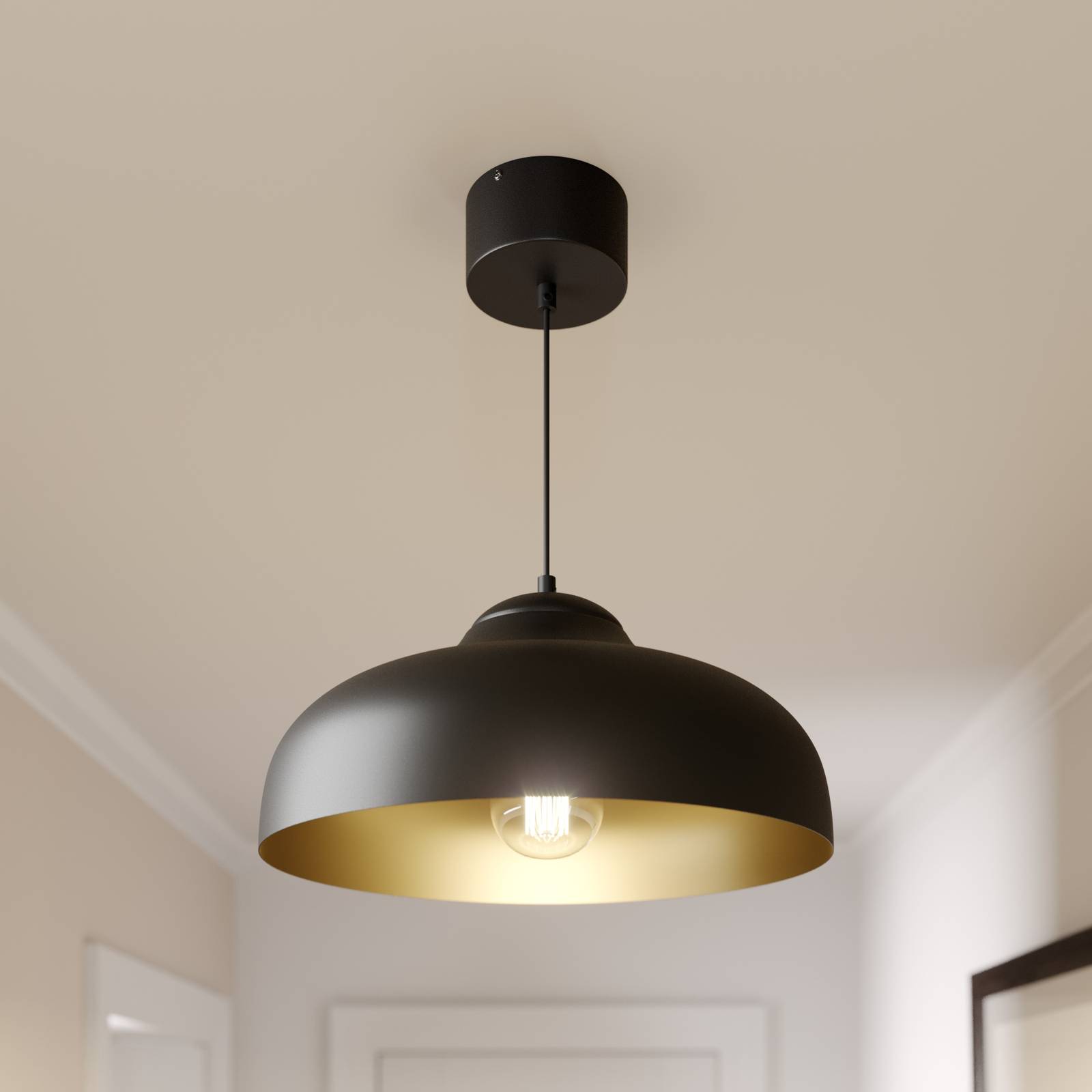 Hängelampe Basca, außen schwarz, innen gold 1-flg. Hängelampe Basca, außen schwarz, innen gold 1-flg. von Luminex