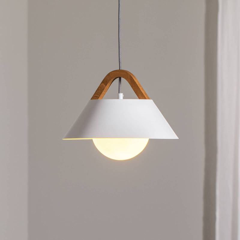 Hängelampe Funda, braun/weiß, Ø 30 cm, Stahl/Holz/Glas von Luminex