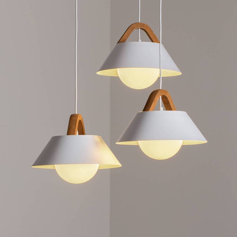 Hängelampe Funda, braun/weiß, Ø 64 cm, Stahl/Holz, 3-flg. von Luminex
