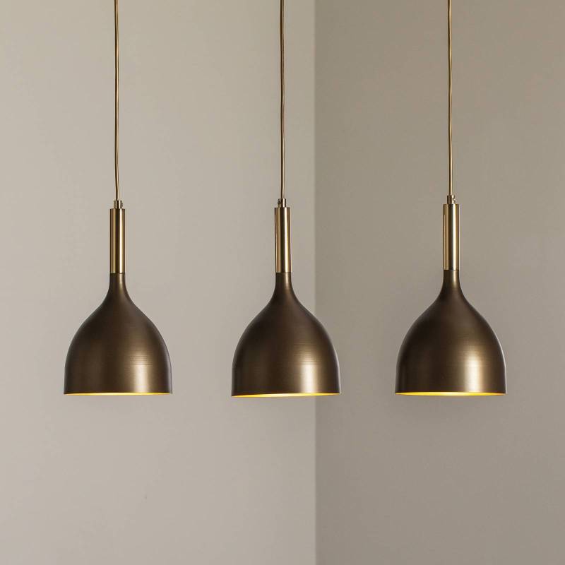 Hängelampe Noak 3-flammig, lang, titan-gold/gold, Stahl von Luminex