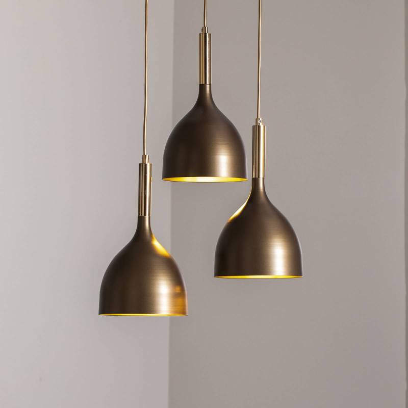 Hängelampe Noak 3-flammig, rund, titan-gold/gold, Stahl von Luminex