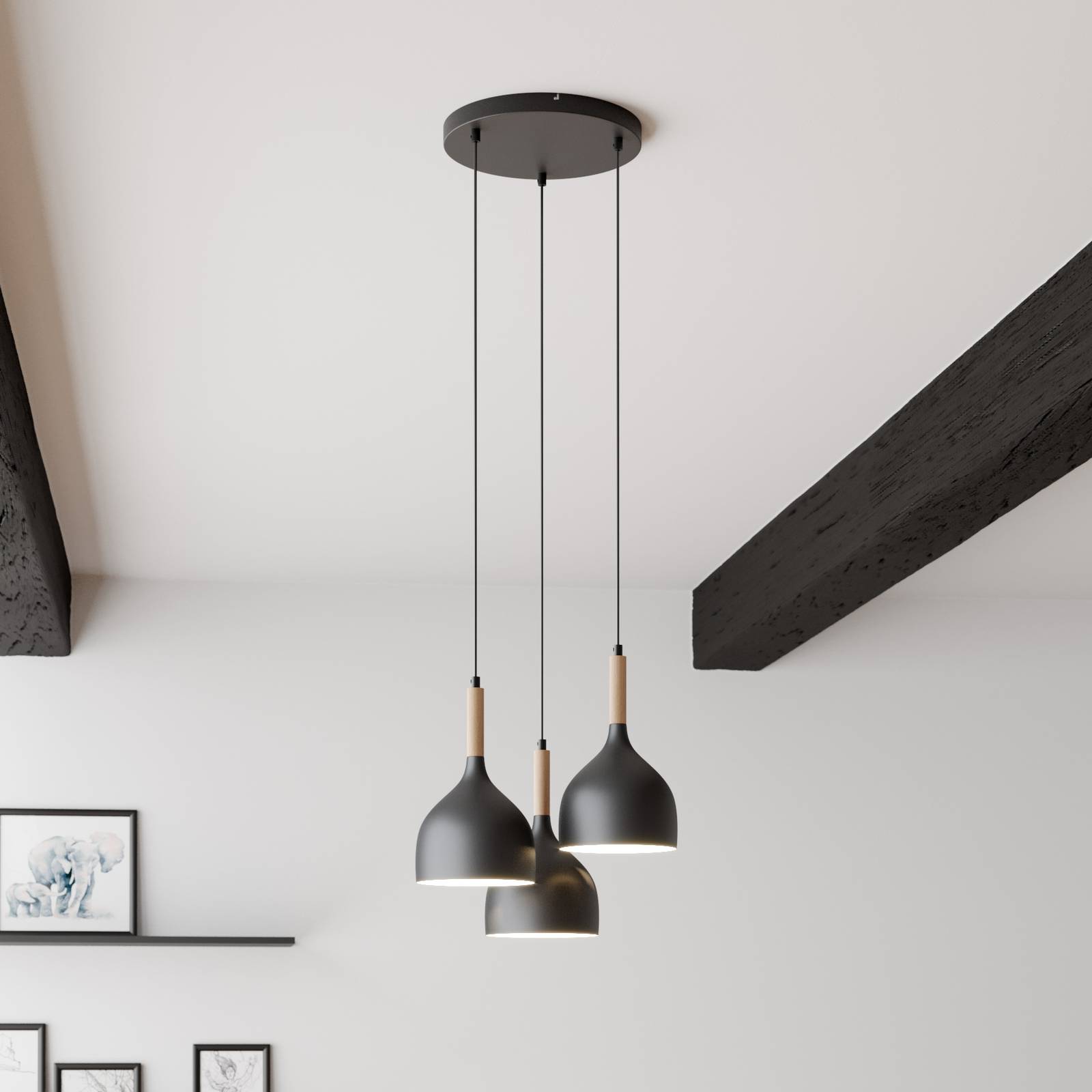 Hängelampe Noak 3-flammig rund schwarz/holz natur Hängelampe Noak 3-flammig rund schwarz/holz natur von Luminex