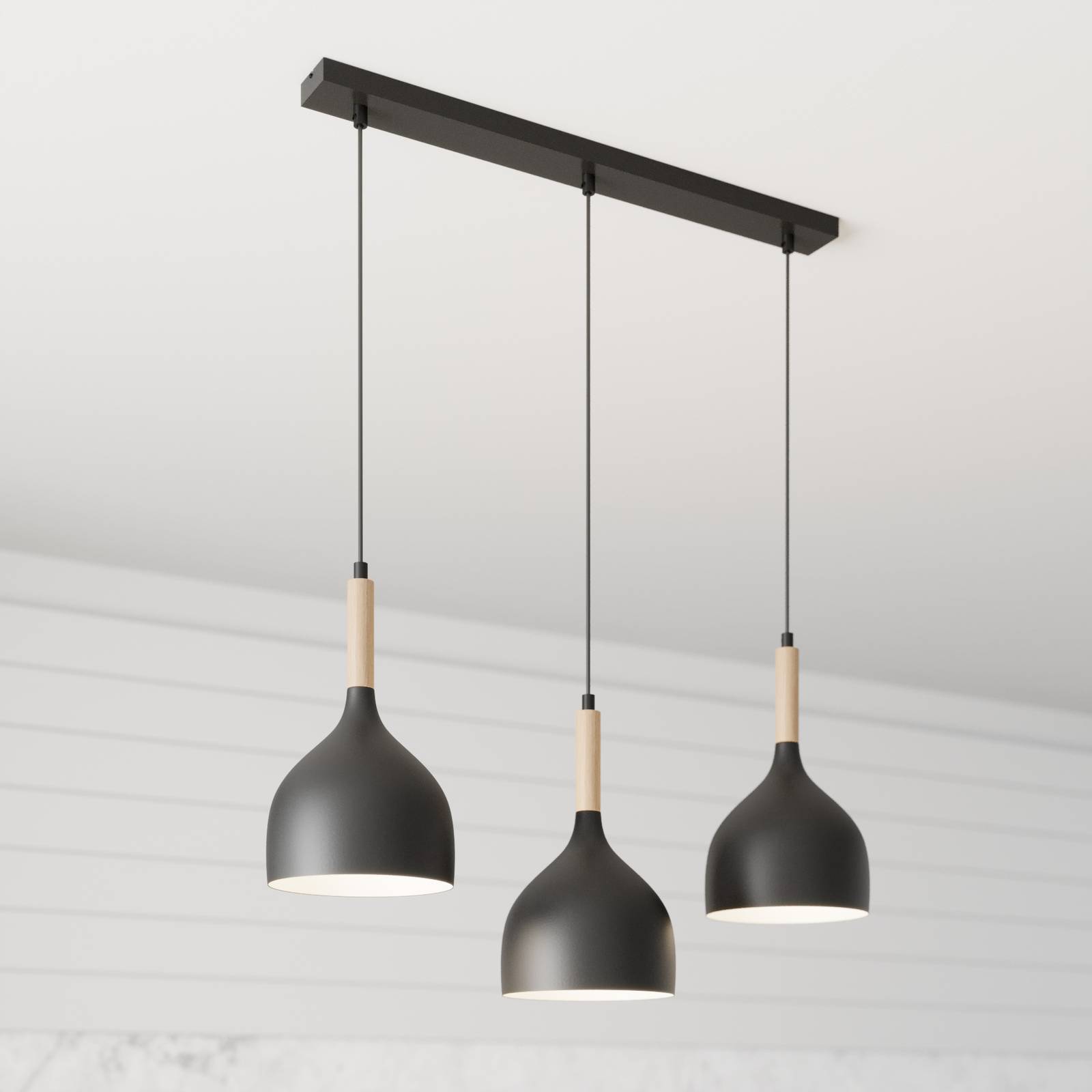 Hängelampe Noak 3flammig lang schwarz/holz natur Hängelampe Noak 3flammig lang schwarz/holz natur von Luminex