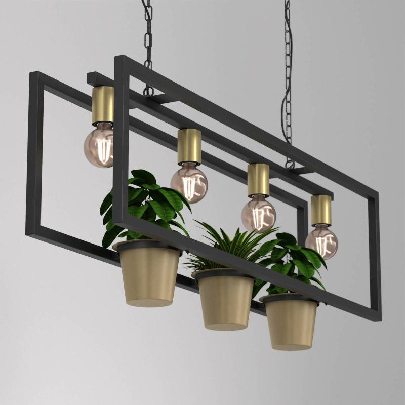 Hängeleuchte Flores, 4-flammig, schwarz/gold, Stahl von Luminex