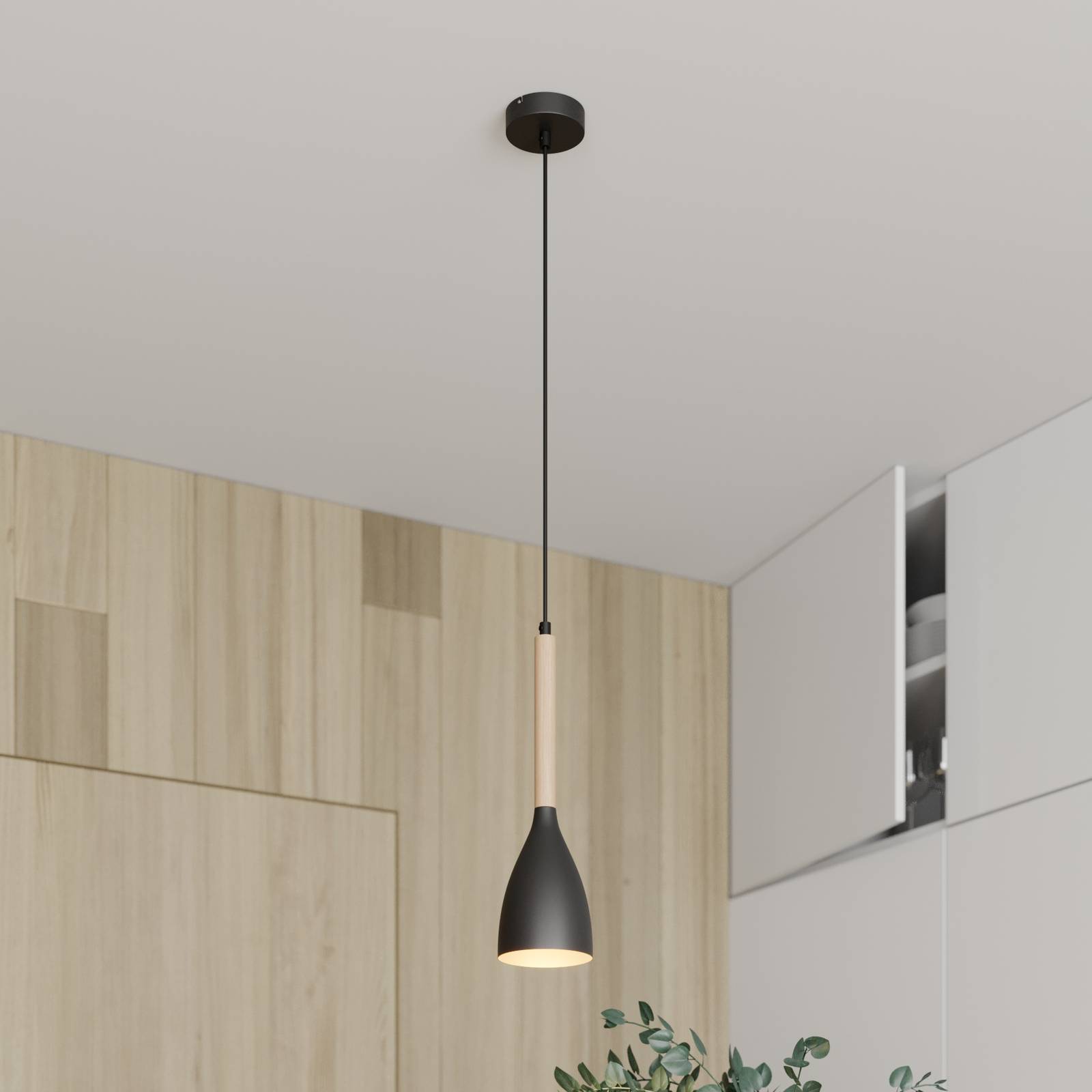 Hängeleuchte Muza, schwarz/Holz hell, Ø 11 cm Hängeleuchte Muza, schwarz/Holz hell, Ø 11 cm von Luminex