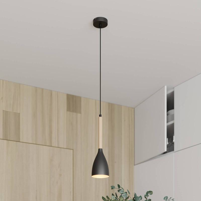 Hängeleuchte Muza, schwarz/Holz hell, Ø 11 cm von Luminex