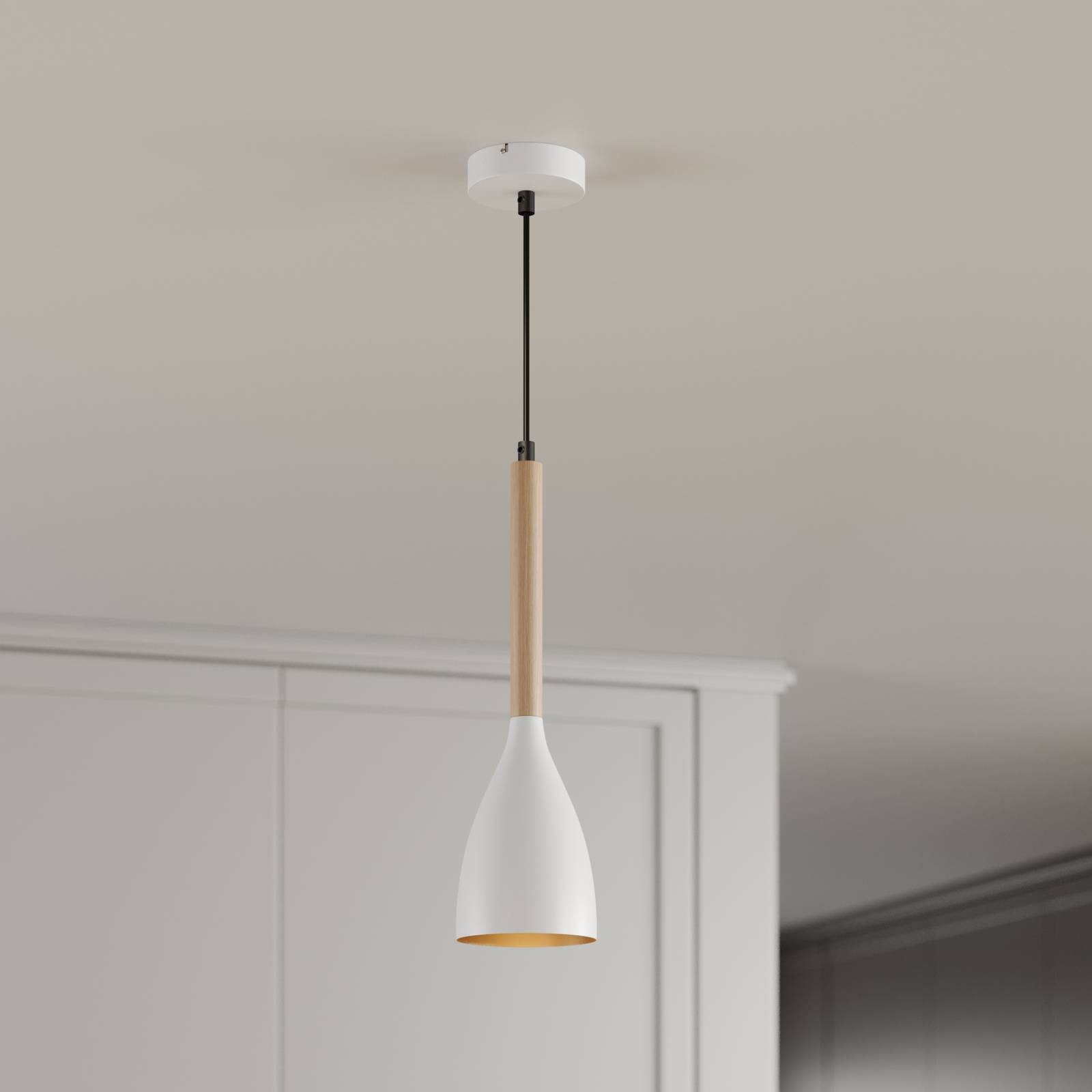 Hängeleuchte Muza, einflammig, weiß/Holz hell Hängeleuchte Muza, einflammig, weiß/Holz hell von Luminex