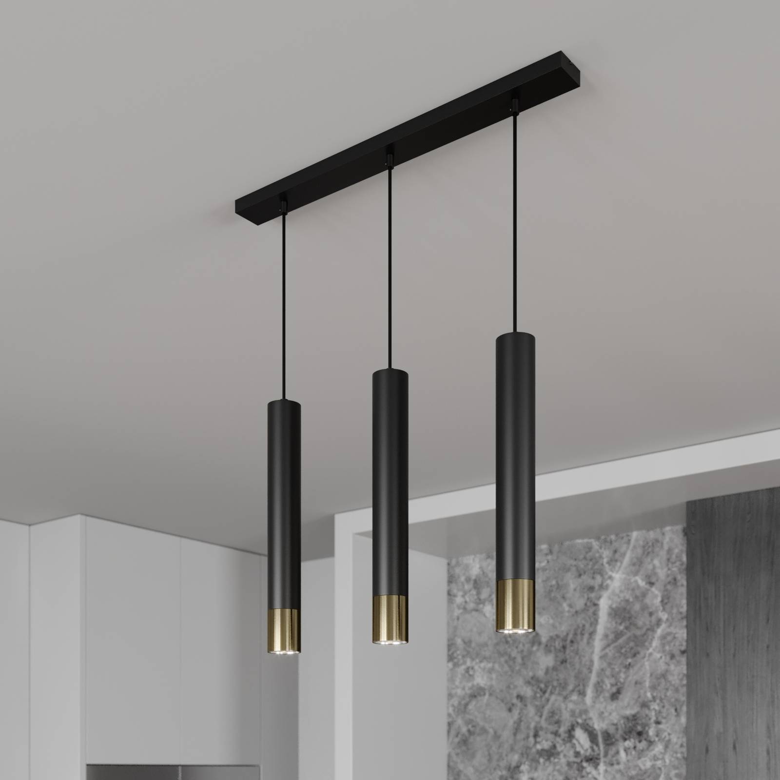 Hängeleuchte Nest dreiflammig linear schwarz/gold Hängeleuchte Nest dreiflammig linear schwarz/gold von Luminex