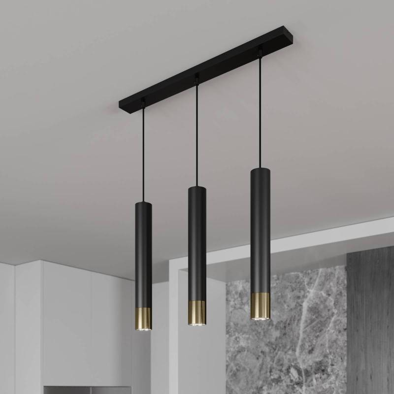 Hängeleuchte Nest dreiflammig linear schwarz/gold von Luminex