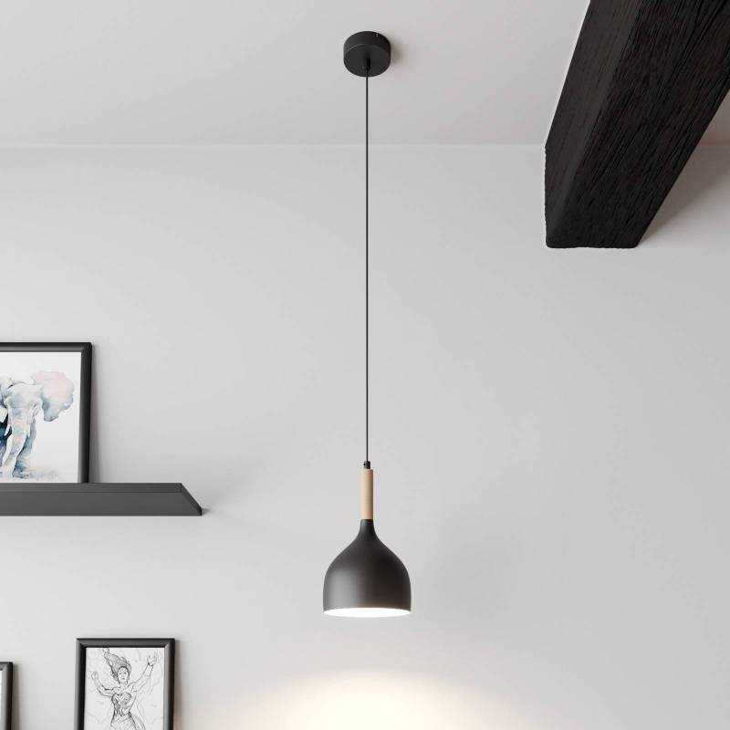Hängeleuchte Noak, schwarz/holz natur, Ø 17 cm von Luminex