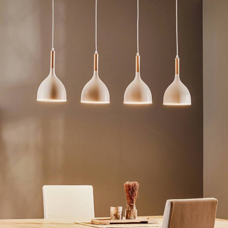 Hängeleuchte Noak, weiß/Holz natur, 4-flammig lang von Luminex