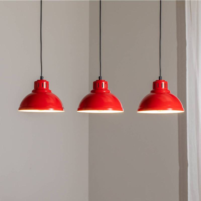 Hängeleuchte Sven, dreiflammig, rot, Stahl, E27 von Luminex