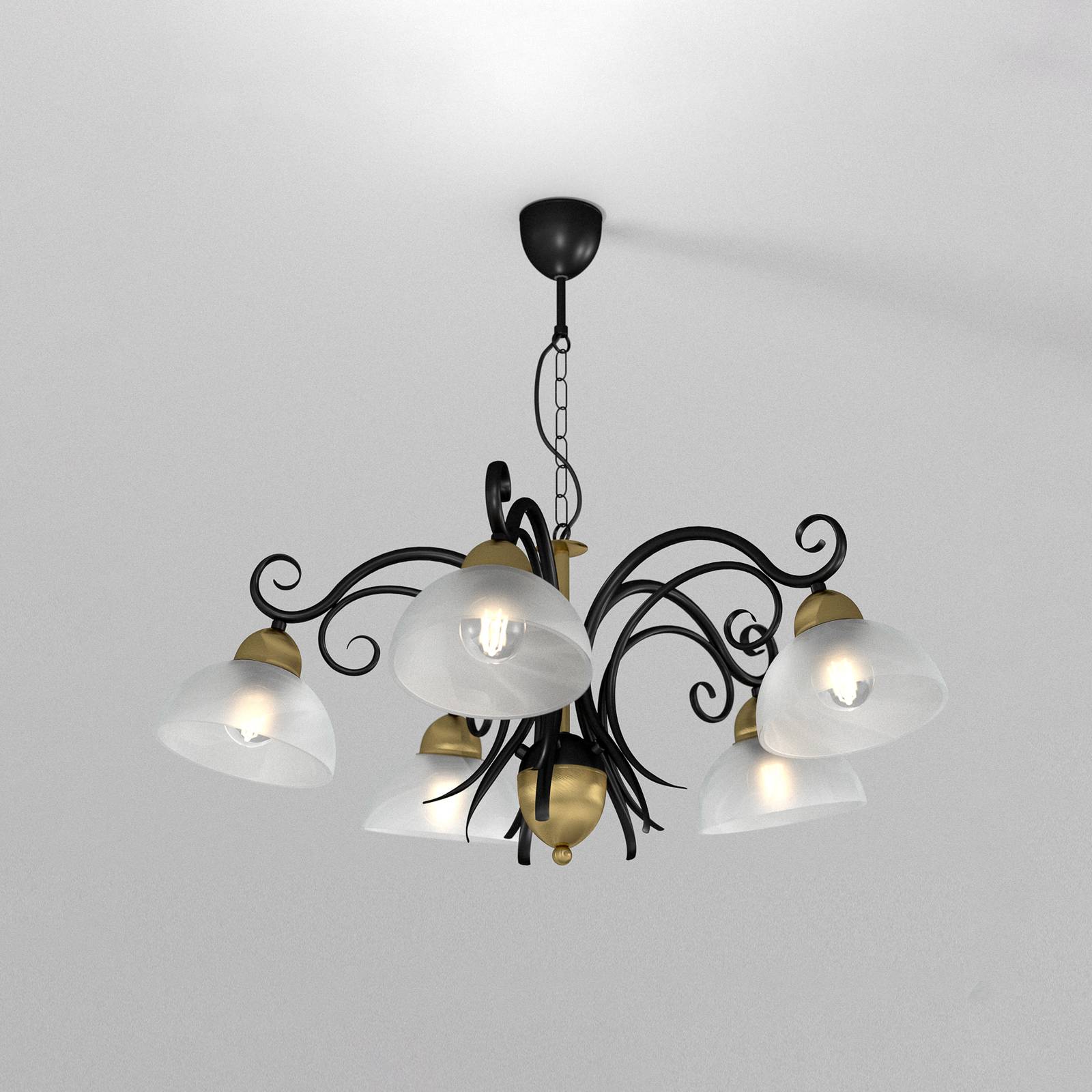 Kronleuchter Flora, 5 Glasschirme, schwarz/messing Kronleuchter Flora, 5 Glasschirme, schwarz/messing von Luminex