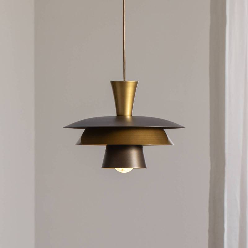 Pendellampe Plato, titanfarben/goldfarben, Ø 34 cm, Stahl von Luminex