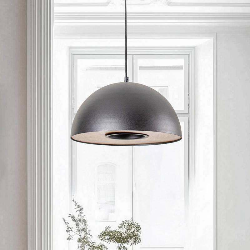 Pendelleuchte Drew in Schwarz mit Holzdekor von Luminex