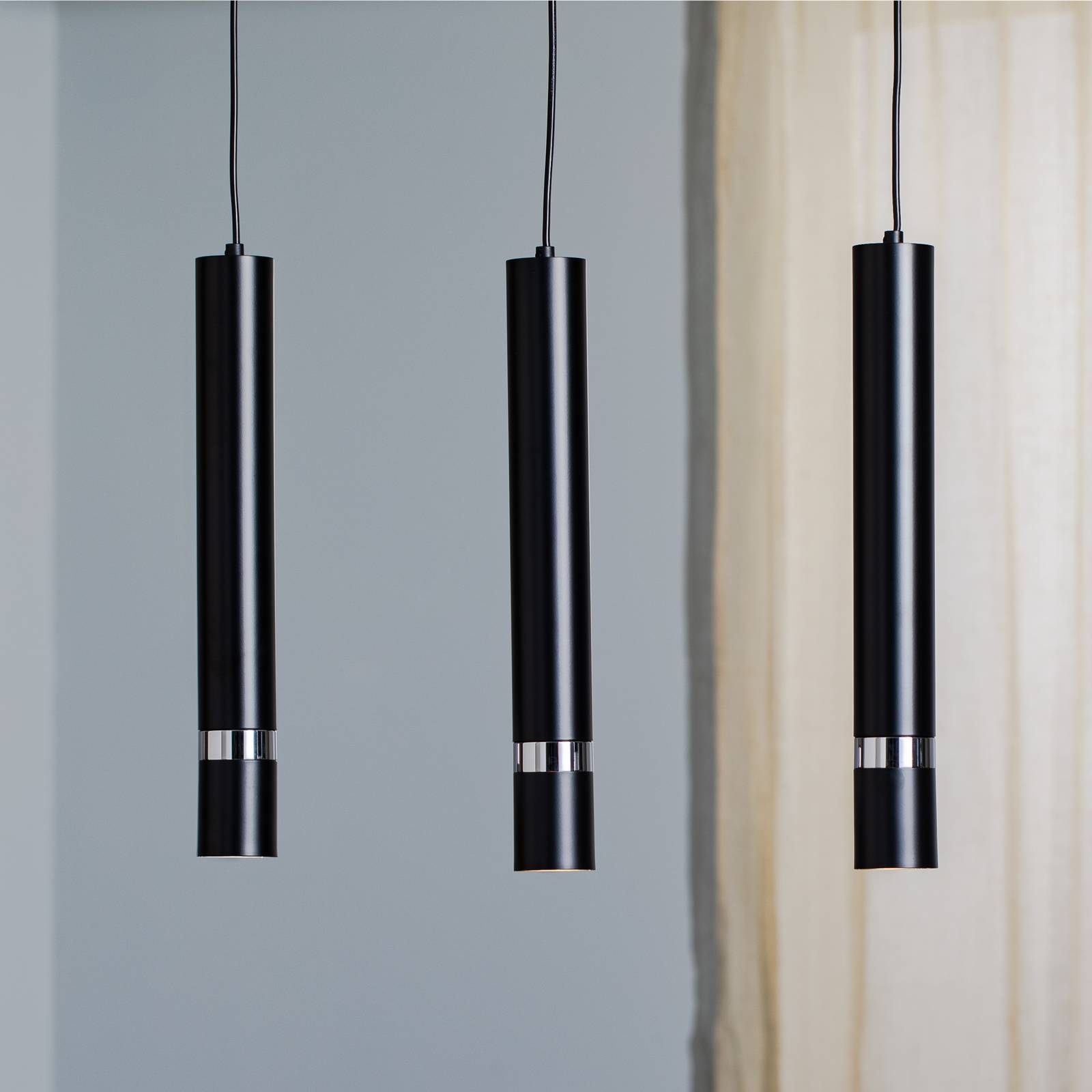 Pendelleuchte Rondo schwarz/chrom dreiflammig lang Pendelleuchte Rondo schwarz/chrom dreiflammig lang von Luminex