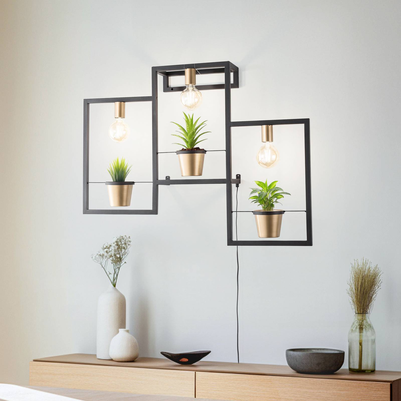 Wandleuchte Flores, 3-flammig, schwarz/gold, mit Stecker Wandleuchte Flores, 3-flammig, schwarz/gold, mit Stecker von Luminex